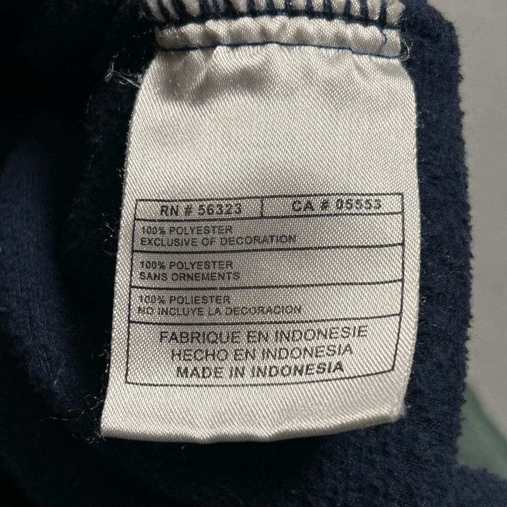Vintage Nike Fleece Hoodie Navy Blue Arched Spellout Swoosh Mens XXL Pullover - Picture 10 of 11